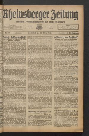Rheinsberger Zeitung vom 17.03.1934