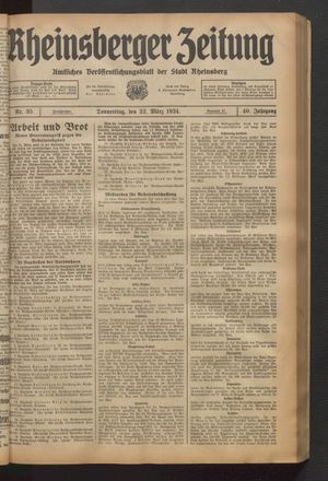 Rheinsberger Zeitung vom 22.03.1934