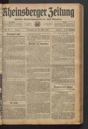 Rheinsberger Zeitung vom 24.03.1934