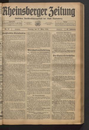 Rheinsberger Zeitung vom 27.03.1934