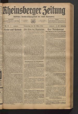 Rheinsberger Zeitung vom 29.03.1934