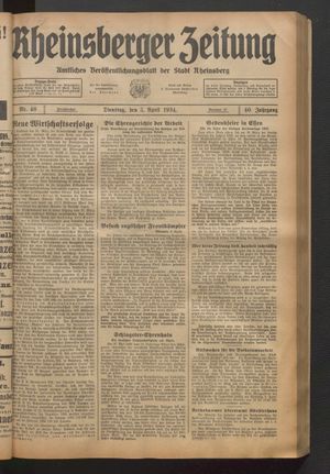 Rheinsberger Zeitung vom 03.04.1934