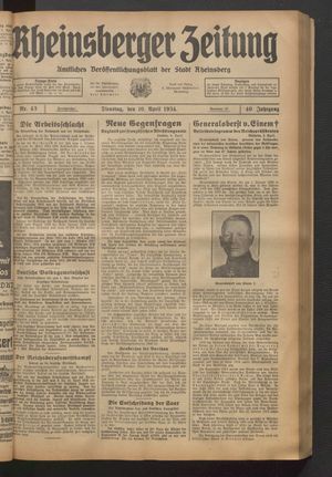 Rheinsberger Zeitung vom 10.04.1934