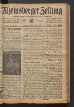 Rheinsberger Zeitung vom 21.04.1934