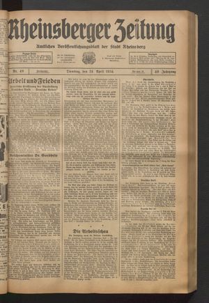 Rheinsberger Zeitung vom 24.04.1934