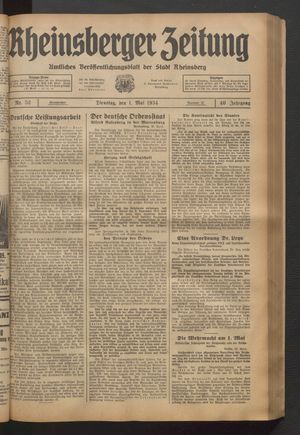 Rheinsberger Zeitung vom 01.05.1934