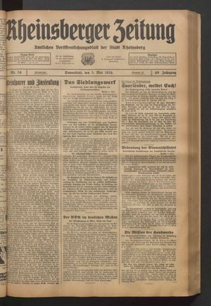 Rheinsberger Zeitung vom 05.05.1934