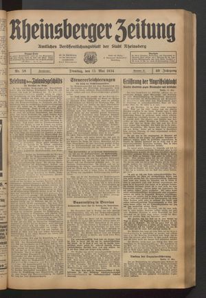 Rheinsberger Zeitung vom 15.05.1934