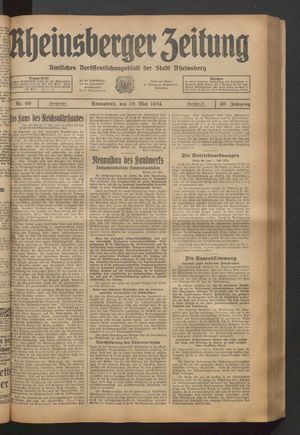 Rheinsberger Zeitung vom 19.05.1934
