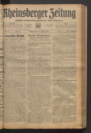 Rheinsberger Zeitung vom 22.05.1934