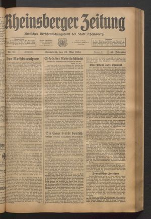 Rheinsberger Zeitung vom 26.05.1934