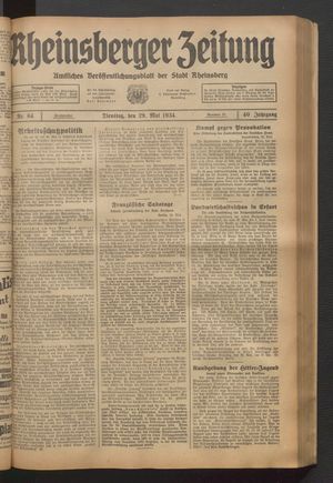 Rheinsberger Zeitung vom 29.05.1934