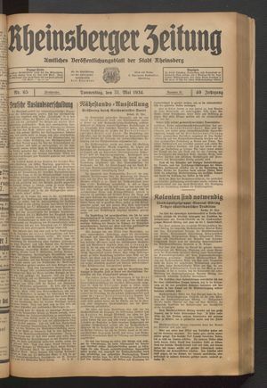 Rheinsberger Zeitung vom 31.05.1934