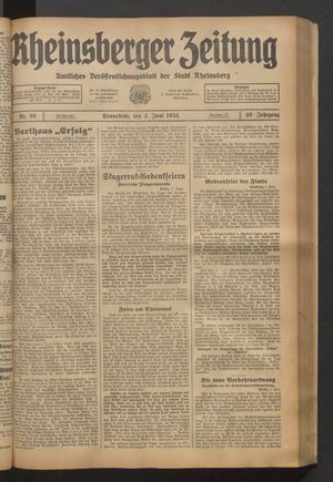 Rheinsberger Zeitung vom 02.06.1934