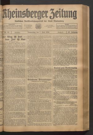Rheinsberger Zeitung vom 07.06.1934