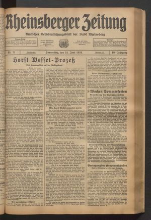 Rheinsberger Zeitung vom 14.06.1934