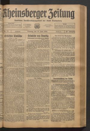 Rheinsberger Zeitung vom 19.06.1934