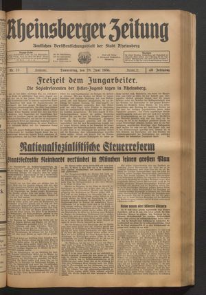 Rheinsberger Zeitung vom 28.06.1934