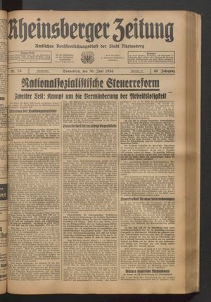Rheinsberger Zeitung vom 30.06.1934