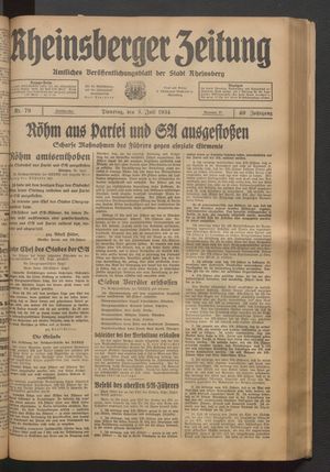 Rheinsberger Zeitung vom 03.07.1934