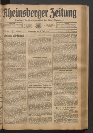 Rheinsberger Zeitung vom 07.07.1934