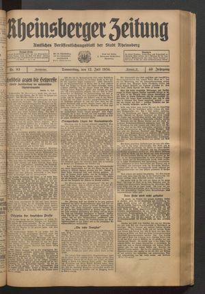 Rheinsberger Zeitung vom 12.07.1934