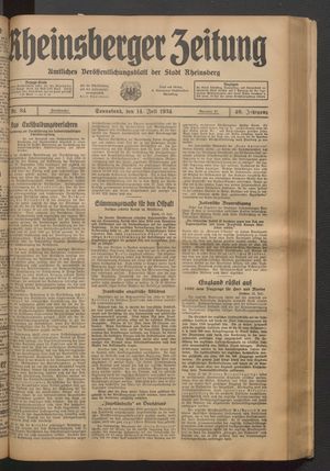 Rheinsberger Zeitung vom 14.07.1934