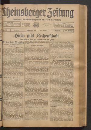 Rheinsberger Zeitung vom 17.07.1934