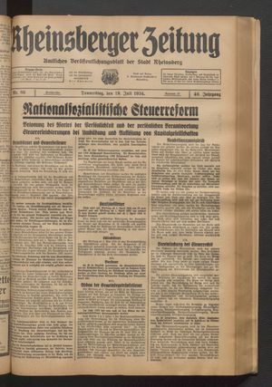 Rheinsberger Zeitung vom 19.07.1934