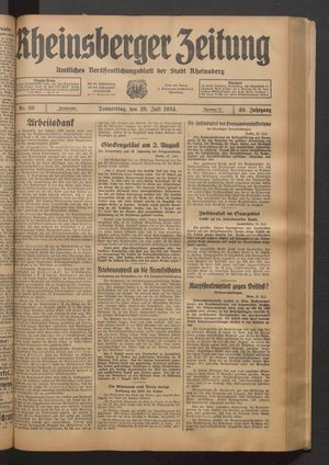 Rheinsberger Zeitung vom 26.07.1934