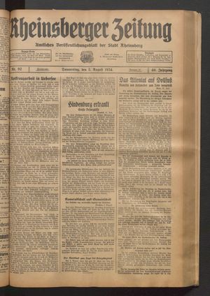 Rheinsberger Zeitung vom 02.08.1934