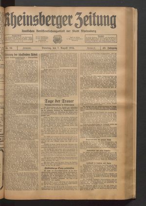 Rheinsberger Zeitung vom 07.08.1934