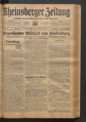 Rheinsberger Zeitung vom 09.08.1934