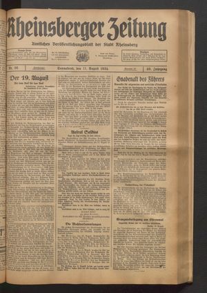 Rheinsberger Zeitung vom 11.08.1934