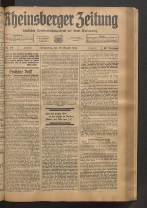 Rheinsberger Zeitung vom 16.08.1934