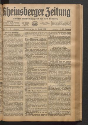 Rheinsberger Zeitung vom 23.08.1934