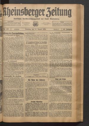 Rheinsberger Zeitung vom 28.08.1934