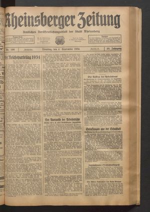 Rheinsberger Zeitung vom 04.09.1934