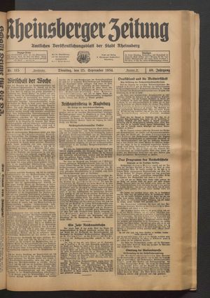 Rheinsberger Zeitung vom 25.09.1934