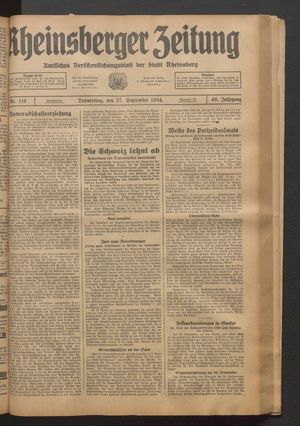 Rheinsberger Zeitung vom 27.09.1934