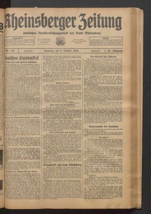 Rheinsberger Zeitung vom 02.10.1934
