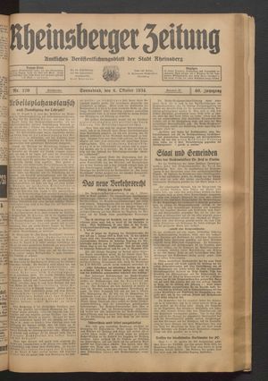Rheinsberger Zeitung vom 06.10.1934