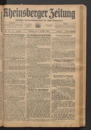 Rheinsberger Zeitung vom 09.10.1934