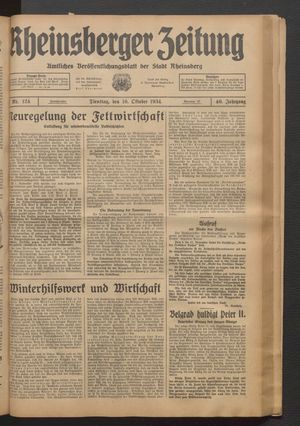 Rheinsberger Zeitung vom 16.10.1934