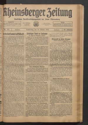 Rheinsberger Zeitung vom 18.10.1934