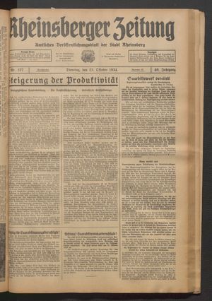 Rheinsberger Zeitung vom 23.10.1934