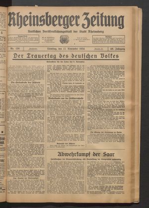 Rheinsberger Zeitung vom 13.11.1934