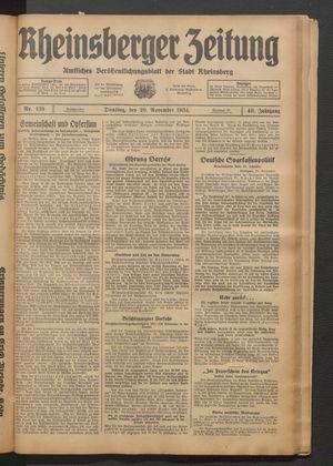 Rheinsberger Zeitung vom 20.11.1934