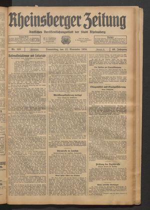 Rheinsberger Zeitung vom 22.11.1934