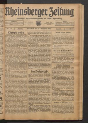 Rheinsberger Zeitung vom 24.11.1934